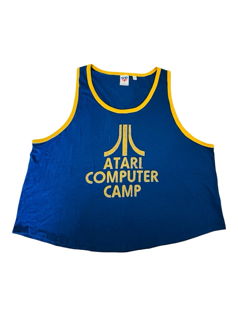 Atari Computer Camp Tank Top Womens 1X Blue Yellow Retro Gaming Junk Food Gaming